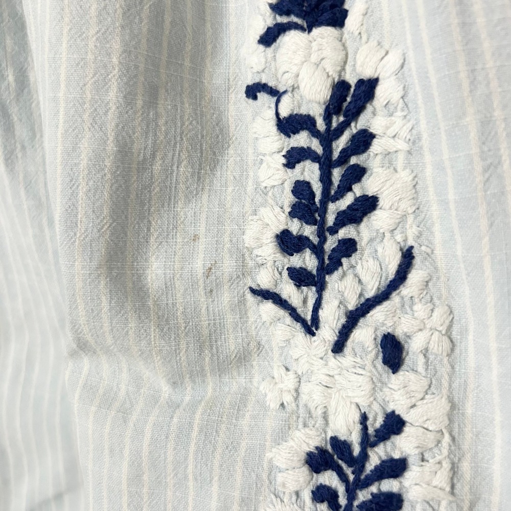 Mi Golondrina Hand Embroidered Tunic Dress Blue White Striped Size Large - Picture 4 of 10